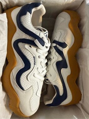 New! MSCHF V2.WAV White Navy Wavy-Panel Sneakers with Gum Sole